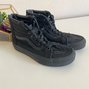 Vans kids black leather high top, 13.5.